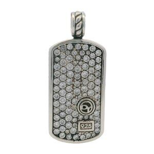 Vintage David Yurman 925 Sterling Silver Diamond Chevron Cluster Dog Tag Pendant